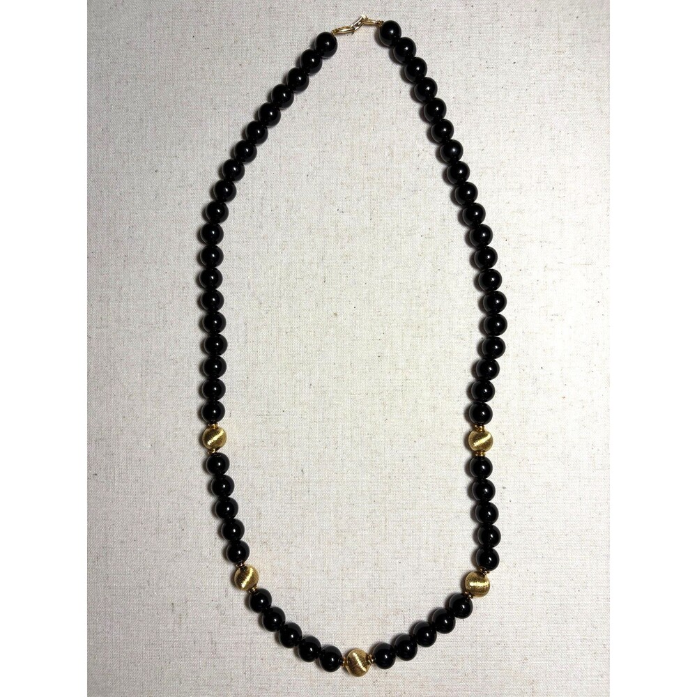 Vintage Napier Gold Tone Black Onyx Lucite Necklace Signed Estate Jewelry 29"